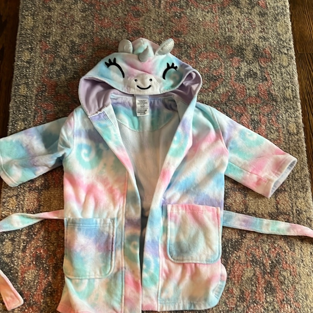 Girls unicorn tie dye terry cloth robe size XXS